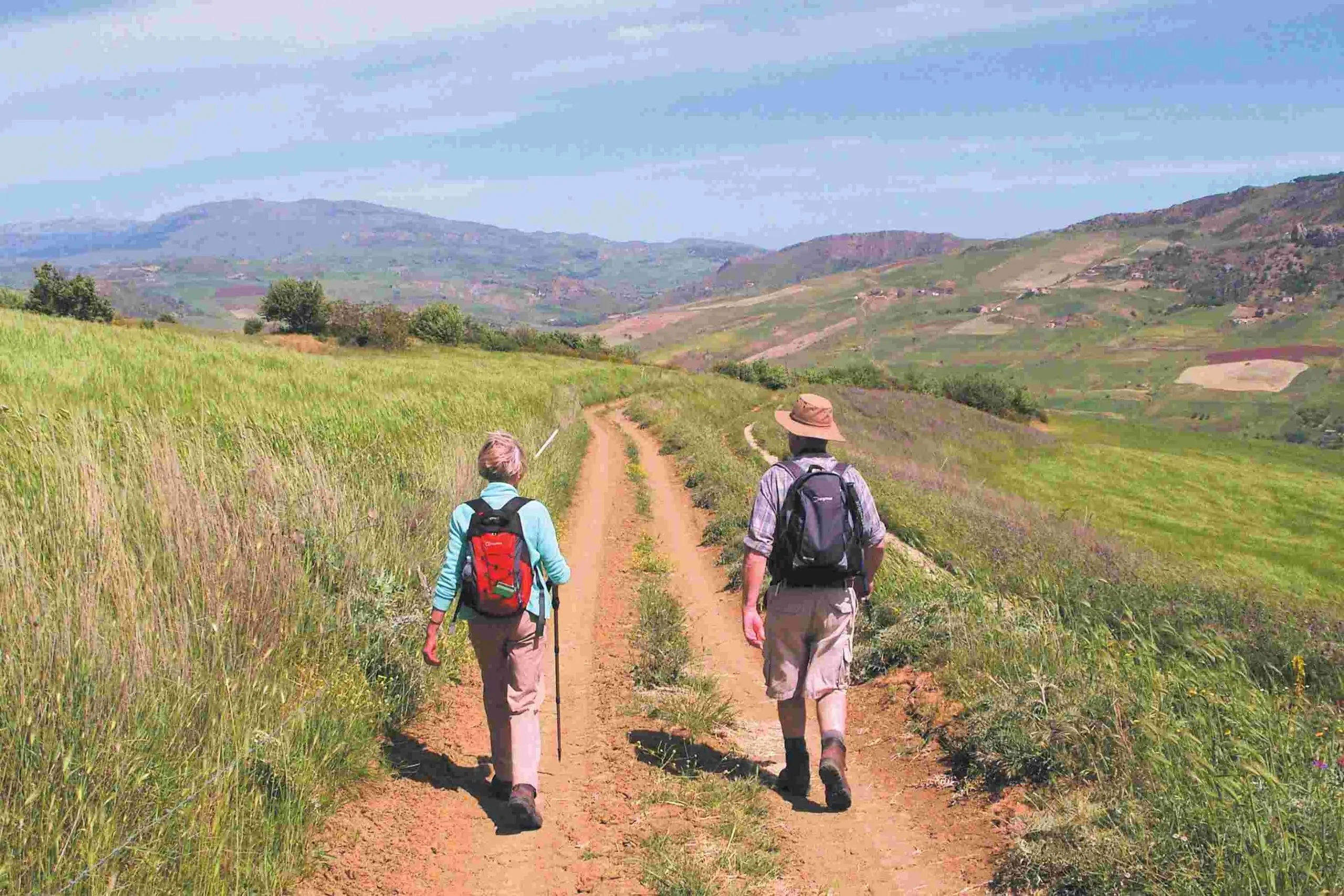 Walkers heading towards Madonie mountains Escorted walking tour Sicily Italy